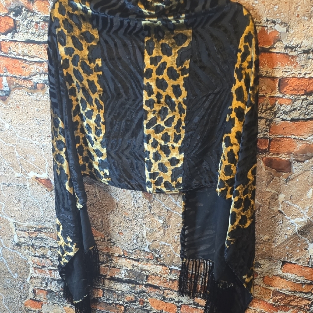 Chico's Black and Gold Women's Animal Print Burnout Scarf Wrap